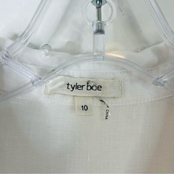 Tyler Boe white linen pleated coastal tunic button front top 10 - Picture 5 of 6